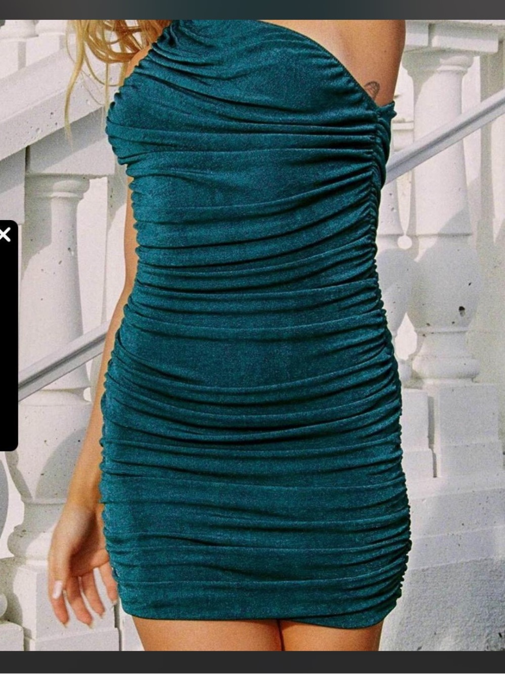 Lioness Teal One-Shoulder Ruched Bodycon Dress